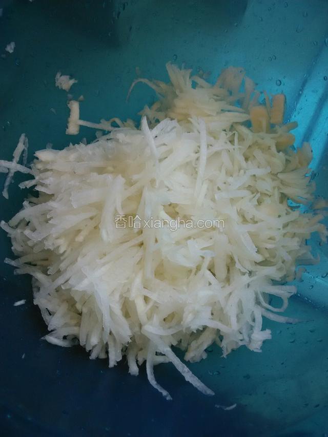 插成丝，尽量短些，用少许盐拌匀。