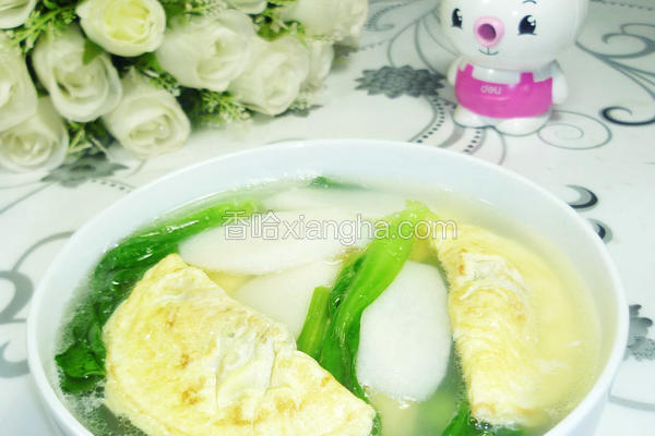 鸡毛菜蛋饺山药汤