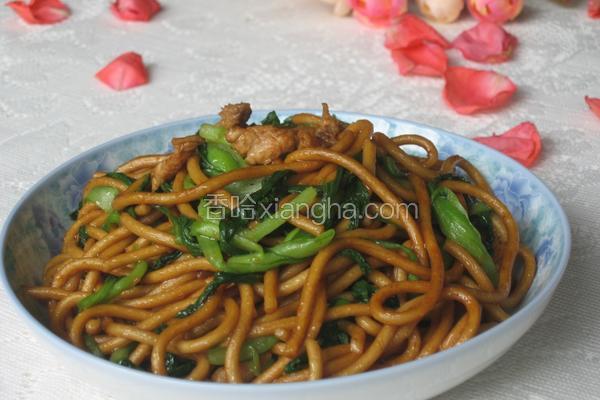 鸡毛菜肉丝炒面条