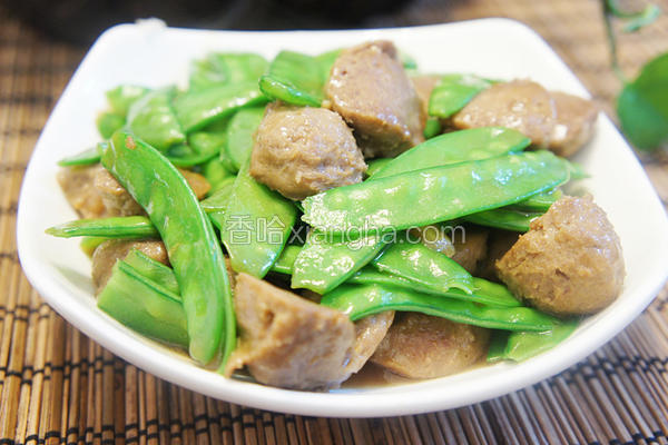 荷兰豆炒牛筋丸