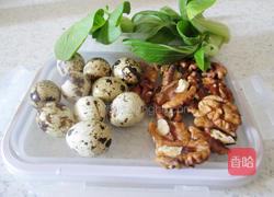 鹌鹑蛋扒桃仁的做法图解1