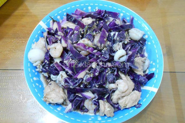 紫莴苣炒海鲜