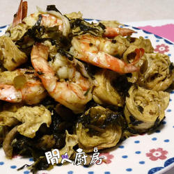 素肠梅干菜烩虾球的做法[图]