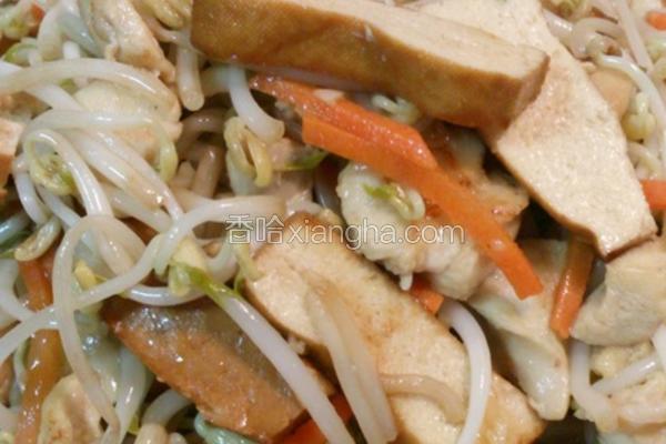 豆干炒鸡米豆芽菜