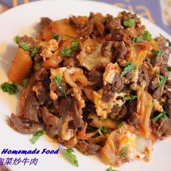 滑蛋泡菜炒牛肉的做法[图]