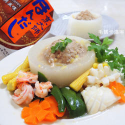 白萝卜镶肉烩三鲜的做法[图]