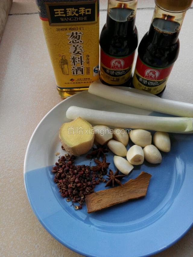 准备各辅料，葱切小段，姜大片