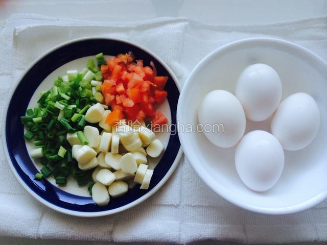 把葱，乳酪，番茄 切丁！备用