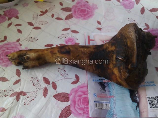 将猪脚在煤气灶上烧一下能去出猪肉皮的那种汉腥味（在老家都是起一堆明火烧很快就烧好了）