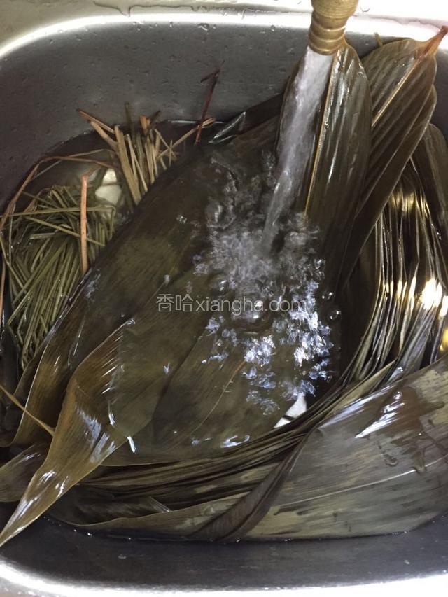 挑选大片的粽叶，回来洗干净…