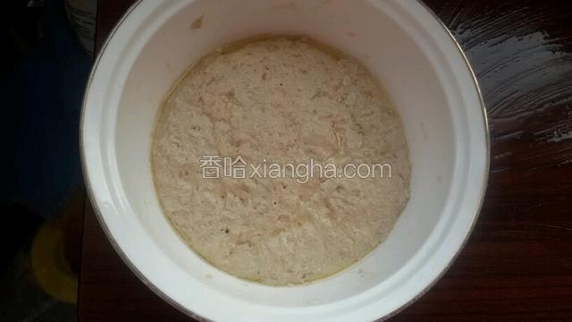 面粉用溫水，加盐，泡打粉，小苏打和均醒10分钟，手揣揉后在醒10分钟在用手揣揉，抹上少许食用油盖上保鲜膜置静一夜