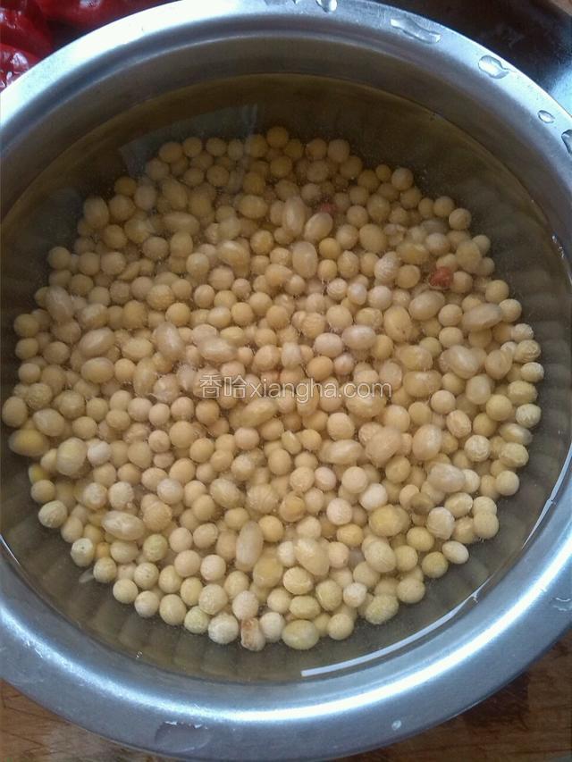 黄豆用温水泡胀