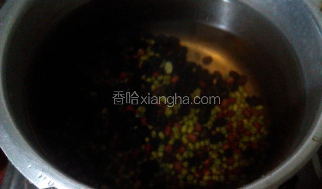 把浸泡好的豆子放入锅内,加八成水.开中大火,水开转中小火煲至豆子熟透.