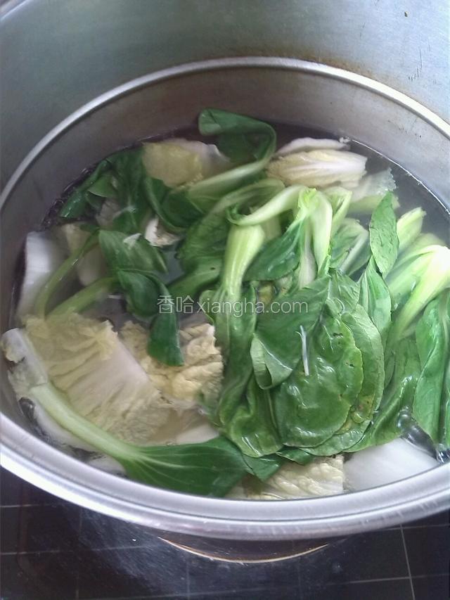 在放卜娃娃菜青菜焯八成熟捞出