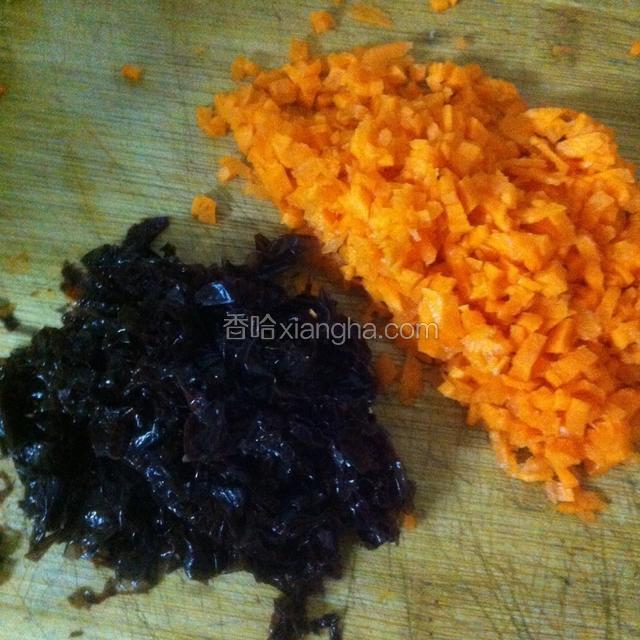 如图：将胡萝卜切碎，紫菜准备好