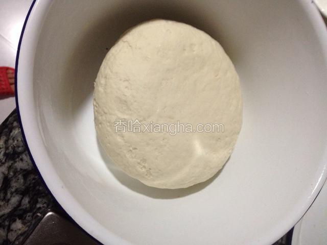 面粉加酵母粉用凉水合成软面团，用湿布盖上发酵。