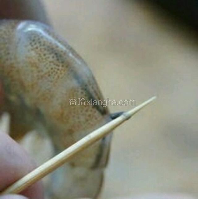 用牙签剔去虾线