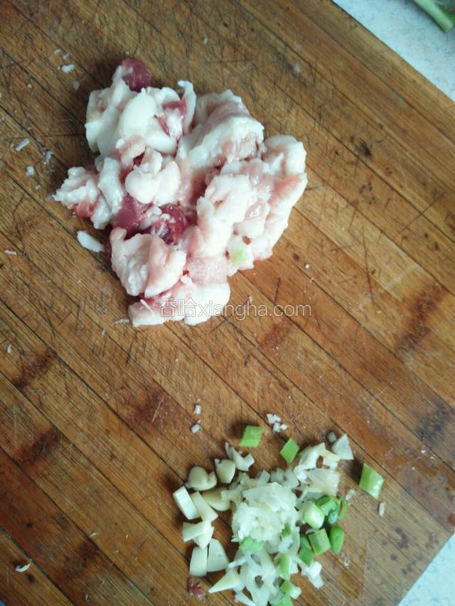 五花肉和葱蒜切好