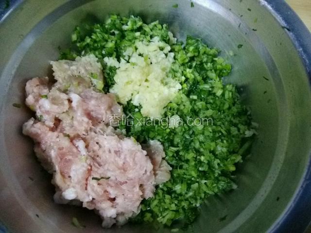 制作馅料，把芹菜切碎少许盐控水，肉末提前绞好。