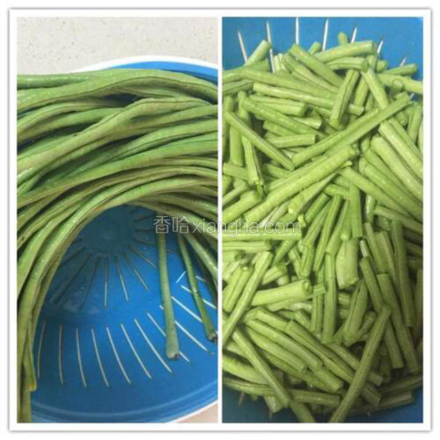 豆角洗干净，切小段。