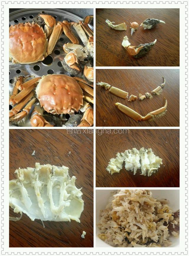 湖蟹蒸熟拆出蟹肉，具体见本人另一菜谱