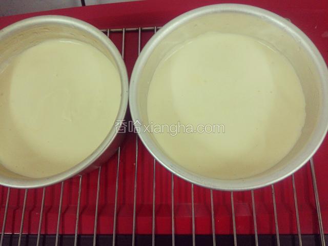 做好的蛋糕糊倒入活底模具中 震几下(震出气泡)后放入已预热好的烤箱中烤30分钟即可