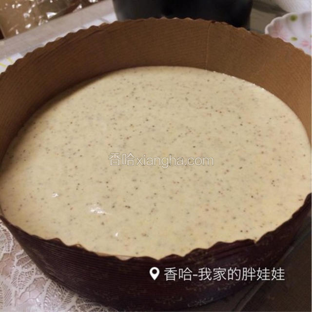 倒入六寸（17.5cm）的磨具里，震几下气泡.烤箱预热160度49分钟.出炉后倒扣，凉后取出。（烤箱温度会有差别，温度偏高的话一般150度烤就可以了，时间再根据情况适当调节）