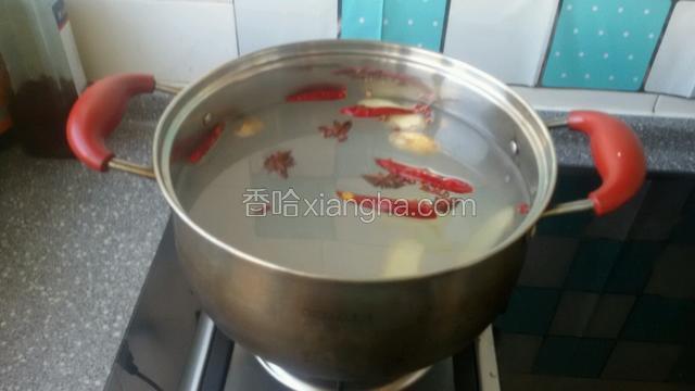 锅中放入足量水，加入所有调料，煮沸至盐，冰糖化开关火，自然放凉