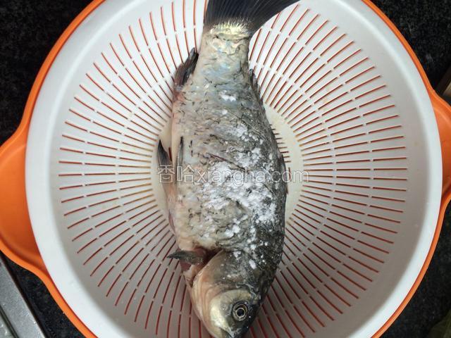 腌制好的鲫鱼两面抹上少许生粉。