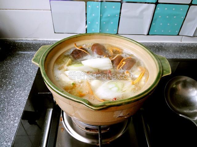 然后下入调味料，在次开锅转小火盖盖煲半小时即可