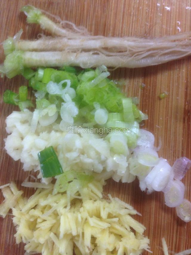 姜末，蒜末，葱末，香菜头准备好。