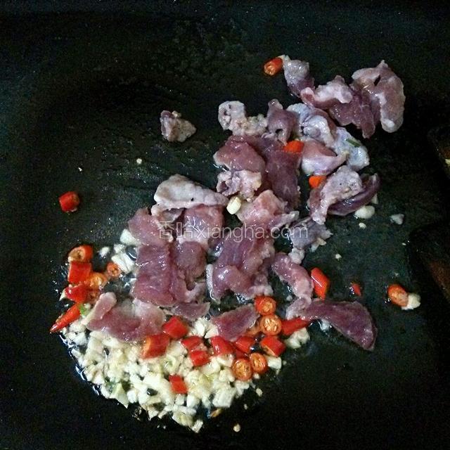 加入瘦肉一起炒