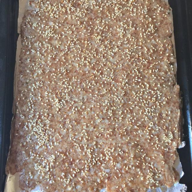 然后将熟芝麻撒在肉脯之上。