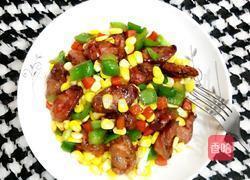 腊肠炒三色的做法图解5