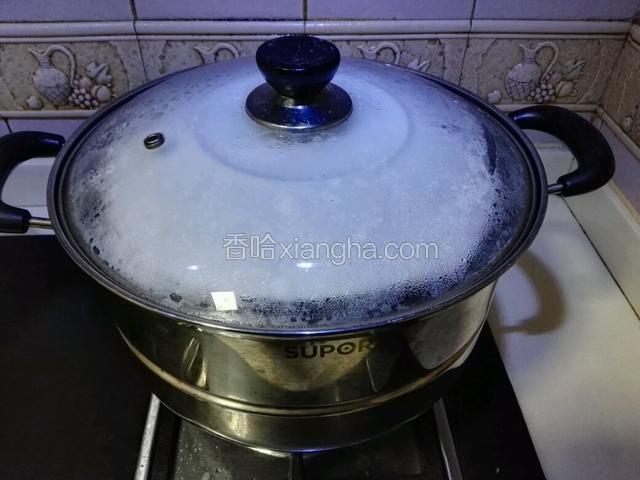 盖上盘子，再盖上盖，中火蒸10分钟。