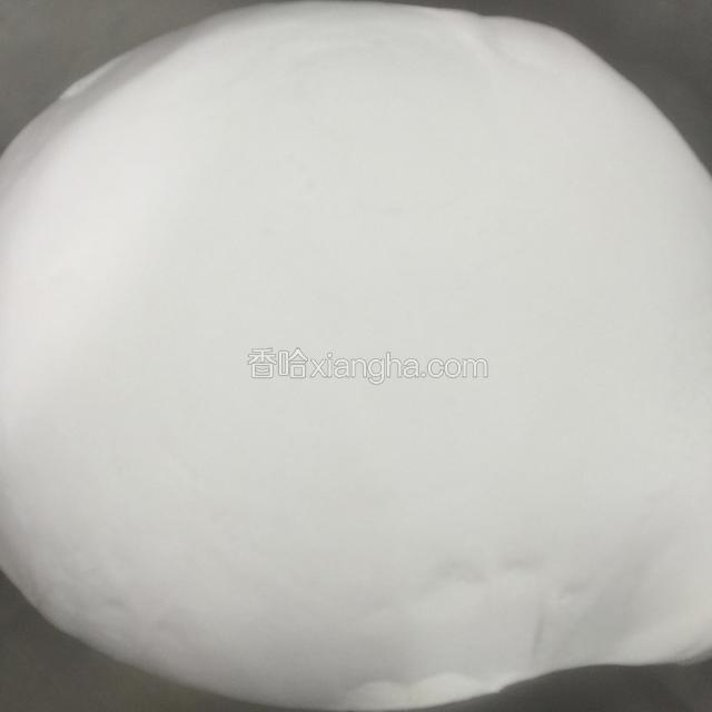 将搅拌好的面粉揉成面团，直到三光（手光，面光，盆光）后这个面团成了，在约二十五度的气温下醒约两个小时