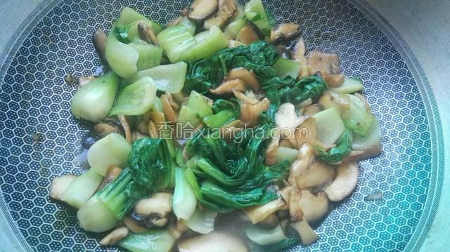 下油菜，加盐翻炒均匀后，加调好的水淀粉，炒匀后关火。
