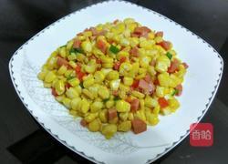 玉米粒炒火腿的做法图解3