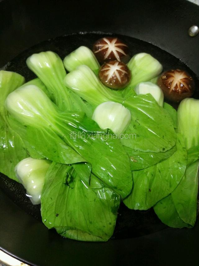 锅内加入水烧开后，放入油菜烫一下出锅放入凉水中，不容易变色，同时加入一点点的盐。