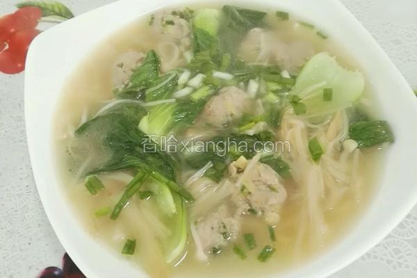 银针菇上海青肉丸汤