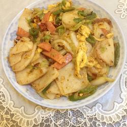 鸡蛋火腿炒年糕的做法[图]
