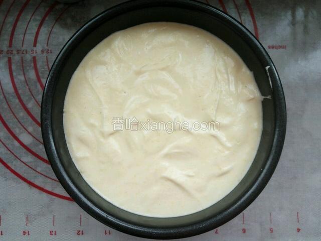 倒入六寸活底模具，八分满振出气泡