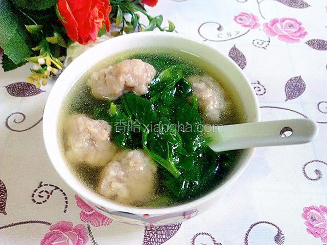 成品、豆苗肉丸汤