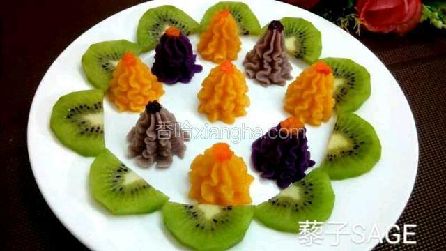 依照同样的方法，用南瓜、紫薯、芋头做好的成品图。