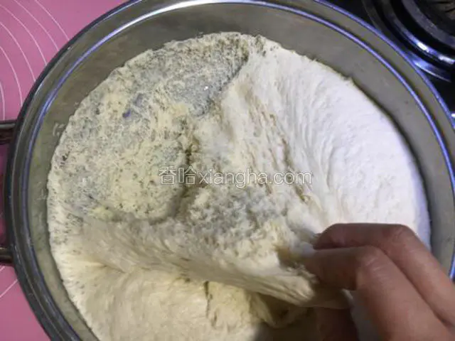 发酵好的面团是原来的两倍多，用手扒开里面成蜂窝状就是发好了。