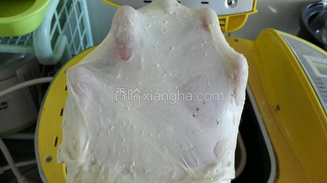 然后取块面团拉岀筋膜