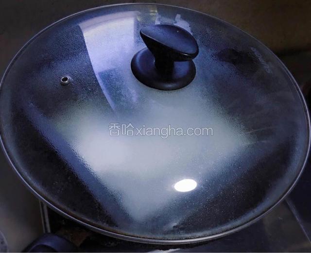锅里水开后，直接把烤盘放进去盖上锅盖，蒸至2-3分钟凉皮上冒起大泡泡就可以了，锅盖最好用玻璃盖可以观察凉皮的变化