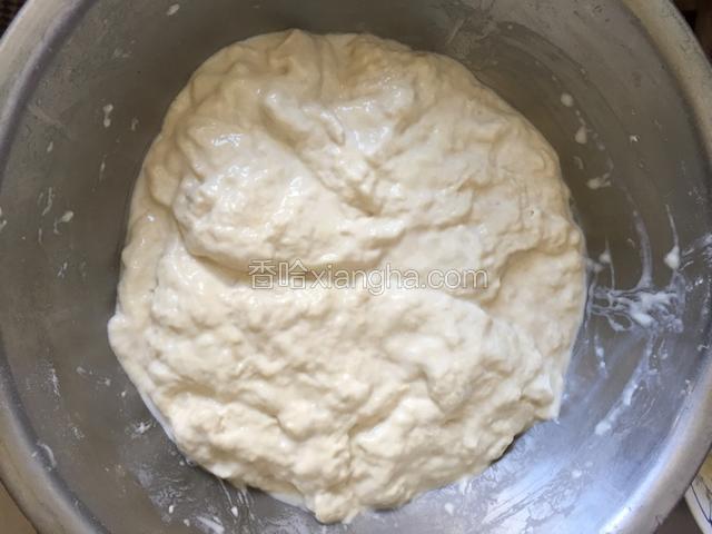 面粉加入适量的水，和成较软面团；