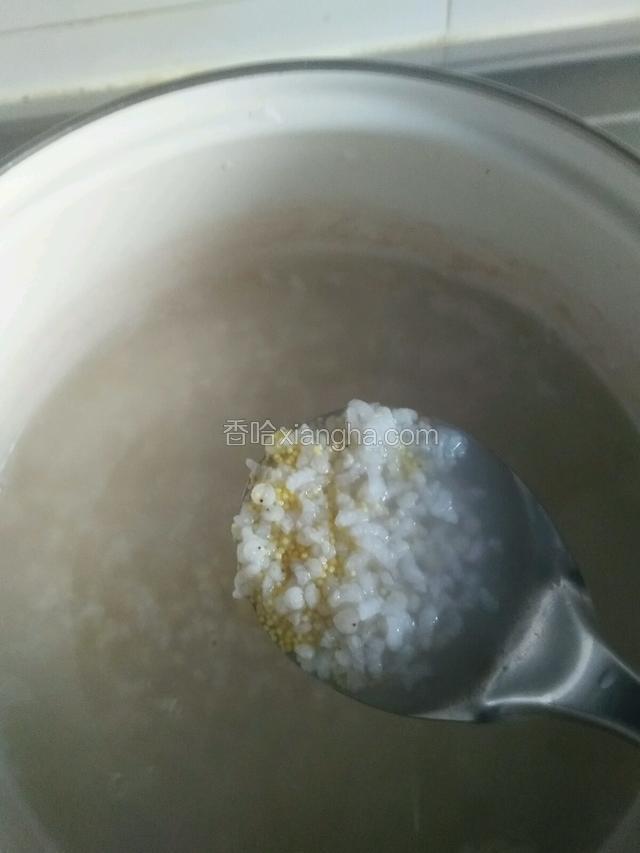 烧至米粒开花，放入洗干净的小米