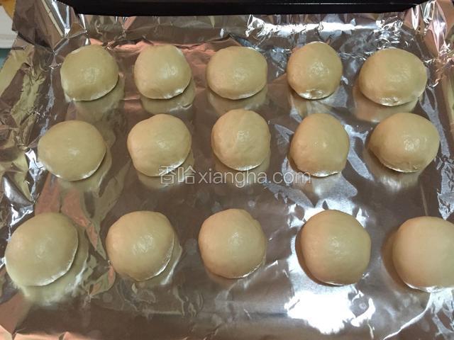 烤盘铺上锡纸，把面团揉匀后排放在烤盘中